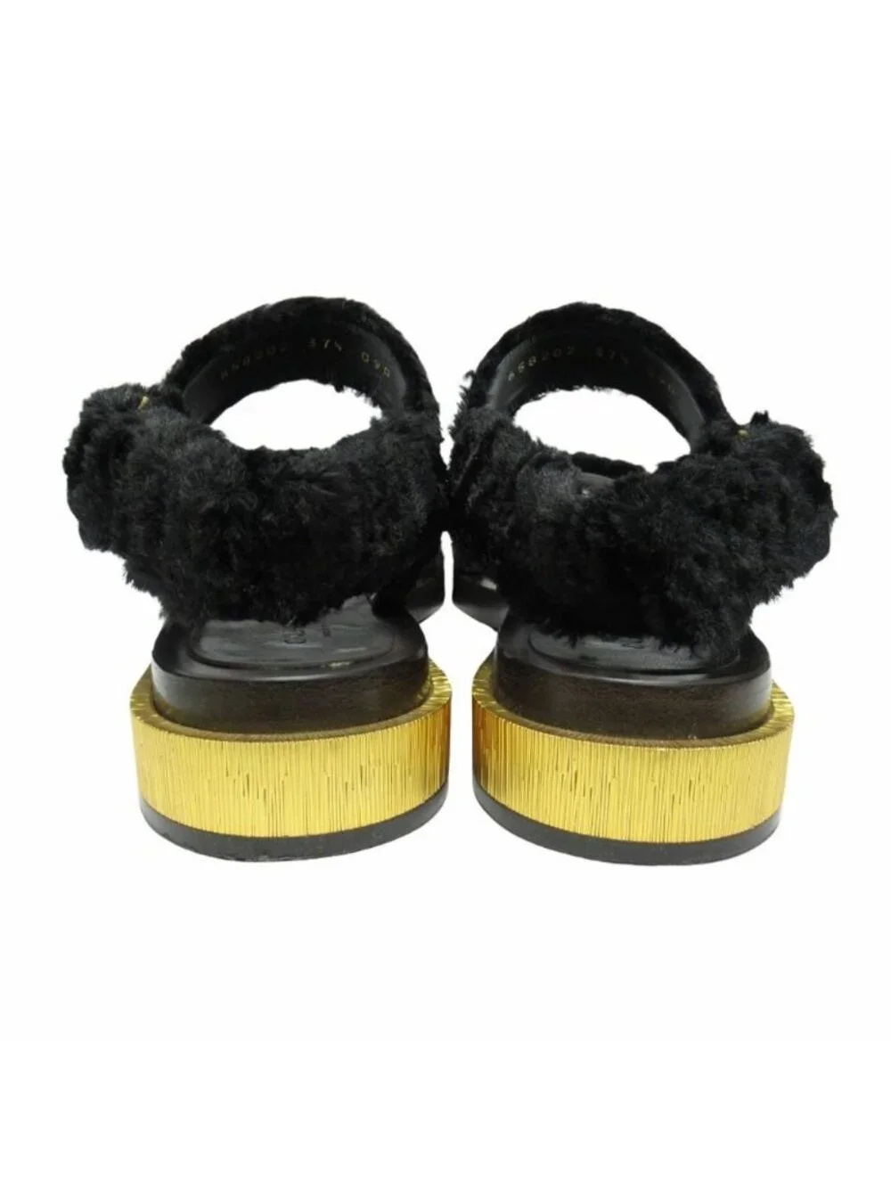 Gucci Faux Fur Sandals Boa Shoes Metal Heels Back Velcro Black 37.5